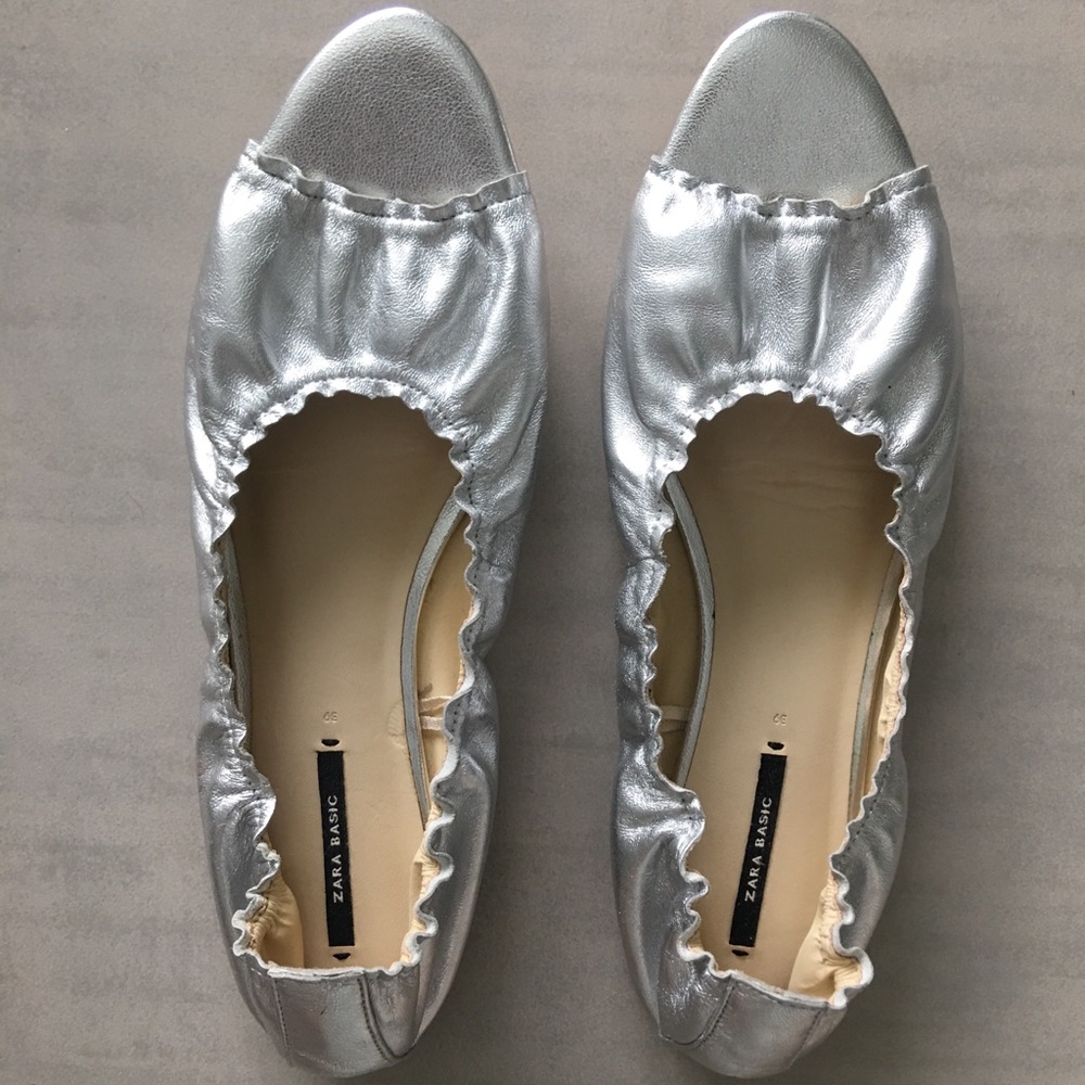 Zara Silver Ballerinas
